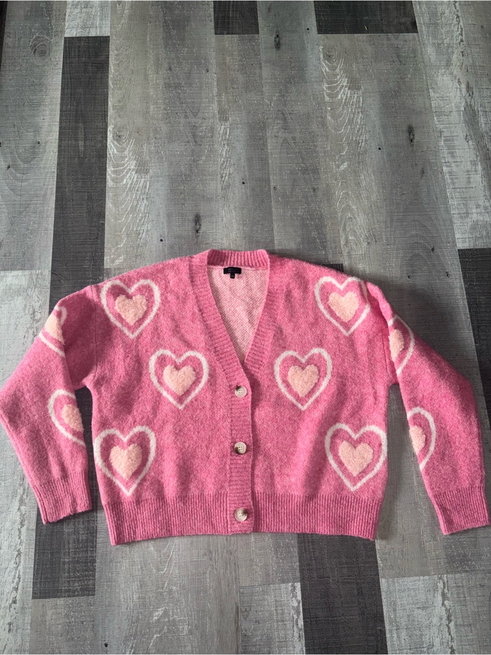 💗NEW debut Pink Heart-Print Button Front Cardigan